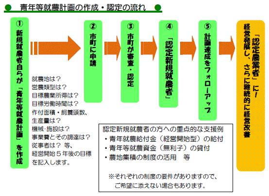 青年等就農計画の作成・認定の流れ