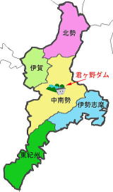 三重県の君ヶ野ダムの位置