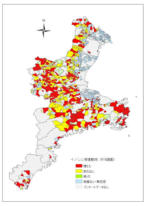 被害増減地図（イノシシ）