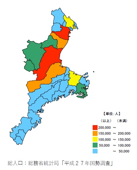 三重県地図　総人口　平成２７年