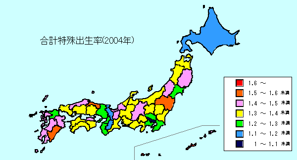 図2004年都道府県別合計特殊出生率