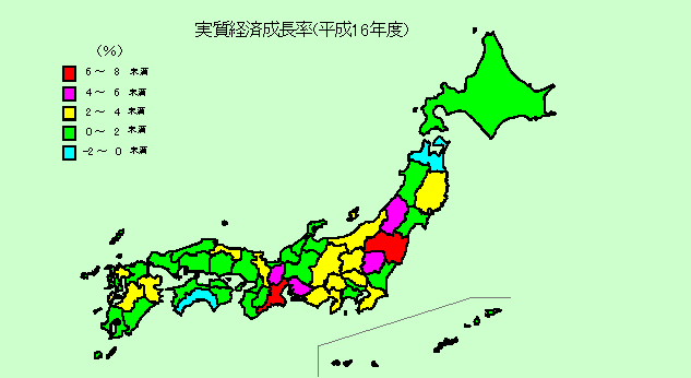 平成16年度実質経済成長率（日本地図）