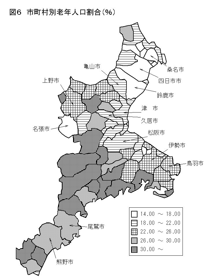 図６　市町村別老年人口割合