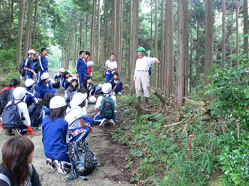 林道で説明を聞く写真