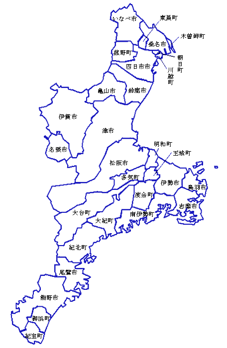 三重県の29市町の地図【平成18年1月10日以降】