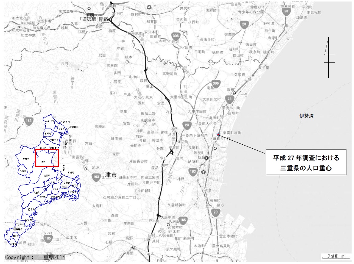 三重県の人口重心地図