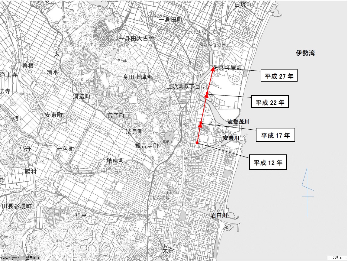 三重県の人口重心移動地図