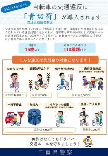 チラシ：自転車の交通違反に「青切符」が導入されます！