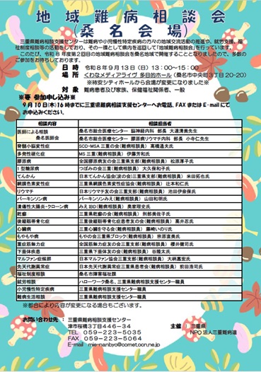 地域難病相談会(桑名会場)を開催します